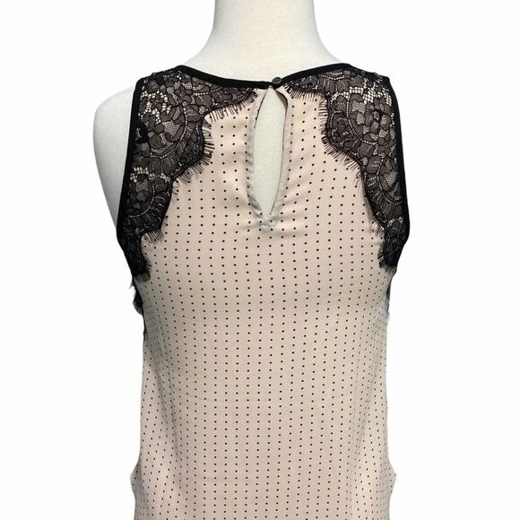 Loft Blouse Polka Dot Sleeveless Lace Top Keyhole‎ Button Back Pink Black XS - Picture 3 of 11